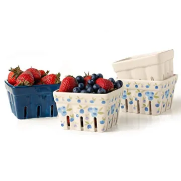 Farmhouse Ceramic Berry Basket, Colander, Farmers Market square Bowl. Rustic Kitchen decor fruit bow...