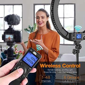 Ring Light with Wireless Remote and iPad Holder, Pixel 19” Bi-Color Ring Light with Stand,60W 3000-5800K CRI≥97 Light Ring with USB QC 3.0 for YouTube Live Stream Self-Portrait Video Shooting
