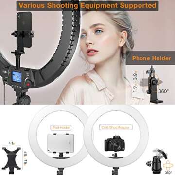 Ring Light with Wireless Remote and iPad Holder, Pixel 19” Bi-Color Ring Light with Stand,60W 3000-5800K CRI≥97 Light Ring with USB QC 3.0 for YouTube Live Stream Self-Portrait Video Shooting