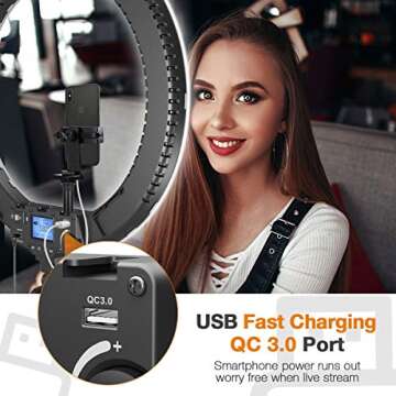 Ring Light with Wireless Remote and iPad Holder, Pixel 19” Bi-Color Ring Light with Stand,60W 3000-5800K CRI≥97 Light Ring with USB QC 3.0 for YouTube Live Stream Self-Portrait Video Shooting