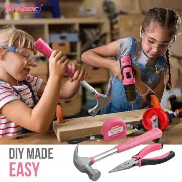 Hi-Spec 21pc Pink Small Home DIY Tool Kit for Women, College & Office. Ladies Basic Mini Tool Bag Set