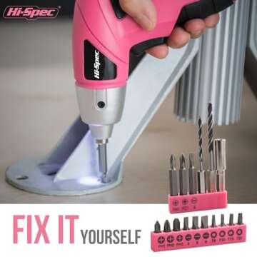 Hi-Spec 21pc Pink Small Home DIY Tool Kit for Women, College & Office. Ladies Basic Mini Tool Bag Set