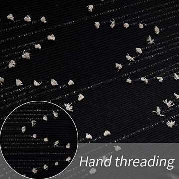 Breezsisan Boho Black Creamy Cotton Woven Kitchen Rugs Runner 2x4.3 ft Area Throw Tassel Rug Geometric Morrocon Accent Bohemian Carpet for Front Door Porch Bathroom Bedroom Porch Hallway Kitchen