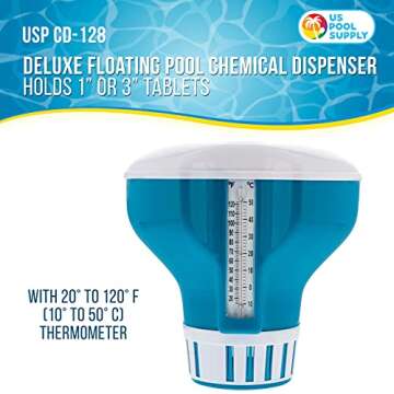 U.S. Pool Supply Large Pool Floating Chlorine Chemical Dispenser with Thermometer