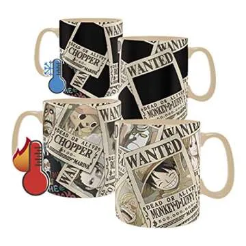 ABYstyle One Piece Straw Hat Crew Magic Heat Change Ceramic Coffee Tea Mug 16 Oz. & Absorbent Coaster Gift Set Anime Manga Drinkware 2 Pcs