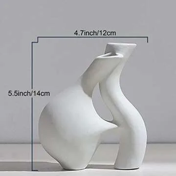 Czsycdsf White Ceramic Vase, Nordic Style Modern Minimalist Pottery Vase Rustic Home Decor Table Cen...