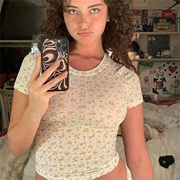 Yuemengxuan Women Two Pieces Knitted Shorts Set Printing Strap Crop Top Cami Tops High Waist Shorts Outfits Party Streetwear (Yellow Foral#B, S)