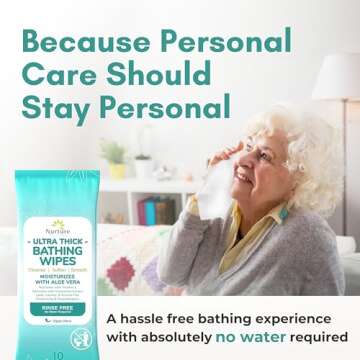 Nurture XL Ultra Thick Body Wipes for Adults w/Aloe | 120 Extra Large Disposable Cloth Wet Cleansing...