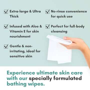 Nurture XL Ultra Thick Body Wipes for Adults w/Aloe | 120 Extra Large Disposable Cloth Wet Cleansing No Rinse Bathing Washcloths, Waterless Shower | Bath Wipe for Women, Men & Elderly