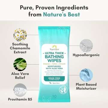 Nurture XL Ultra Thick Body Wipes for Adults w/Aloe | 120 Extra Large Disposable Cloth Wet Cleansing No Rinse Bathing Washcloths, Waterless Shower | Bath Wipe for Women, Men & Elderly