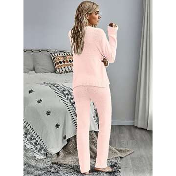 luvamia Womens Pajama Sets Knit Tops for Women Lounge Pants Women Casual Two Piece Outfits Sets Trendy Winter Clothes for Women Soft Pink Small Fits Size 4/ Size 6