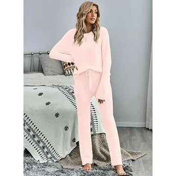 luvamia Womens Pajama Sets Knit Tops for Women Lounge Pants Women Casual Two Piece Outfits Sets Trendy Winter Clothes for Women Soft Pink Small Fits Size 4/ Size 6
