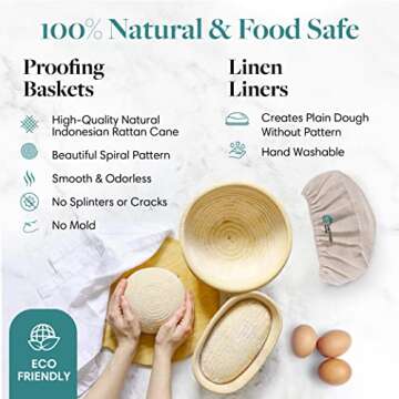 Santiago Design® | Banneton Bread Proofing Basket Set of 2 | Round 9" & Oval 10" | Premium Sourdough Bread Baking Supplies - Sourdough Proofing Basket | Bread Making Tools Supplies, Gift for Bakers