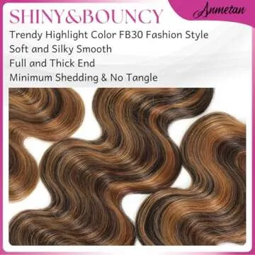 Anmetan Honey Blonde Highlight Bundles Human Hair Body Wave, Thick 10A Remy Hair FB30 Highlight Black and Brown Balayage Colored Single Wavy Bundle 100% Brazilian Unprocessed Human Hair bundles 10 IN