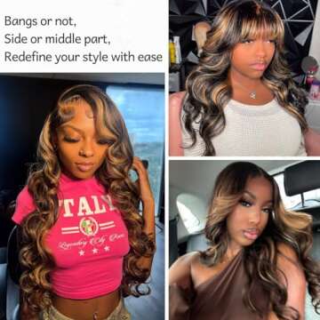 Anmetan Honey Blonde Highlight Bundles Human Hair Body Wave, Thick 10A Remy Hair FB30 Highlight Black and Brown Balayage Colored Single Wavy Bundle 100% Brazilian Unprocessed Human Hair bundles 10 IN