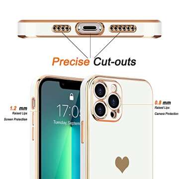Teageo for iPhone 13 Pro Case for Women Girl, Cute Love-Heart Luxury Bling Plating Soft Back Cover, Raised Full Camera Protection Bumper, Silicone Shockproof Phone Case for iPhone 13 Pro, White