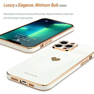 Teageo for iPhone 13 Pro Case for Women Girl, Cute Love-Heart Luxury Bling Plating Soft Back Cover, Raised Full Camera Protection Bumper, Silicone Shockproof Phone Case for iPhone 13 Pro, White