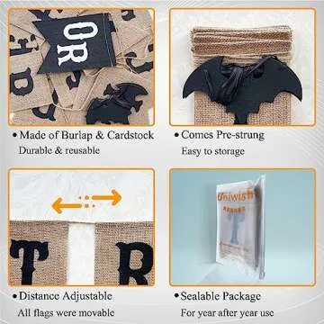 Uniwish Trick or Treat Burlap Banner Halloween Decorations for Mantel Fireplace Glitter Bat Garland ...