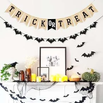 Burlap Halloween Banner & Bat Garland for Parties