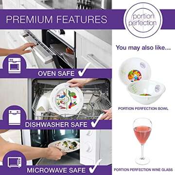 Portion Perfection PORCELAIN Weight Control Plate for Women & Men, 2 Weightcontrol Serving Sizes on all 10-inch Adult Portion Control Plates, Ideal Weight Control Products, Diabetes & Healthier Diets