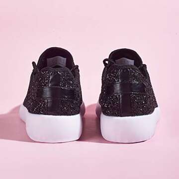 ROXY-ROSE Women's Glitter Tennis Sparkly Jogger Sneaker Red Silver White Black Stylish Shoes (10 B(M) US, Black-1)