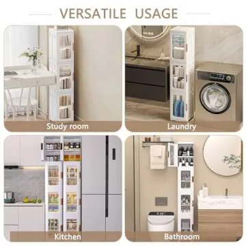 VECELO 4-Tier Tall Narrow Storage Cabinet with Movable Wheels, Adjustable Shelves, Anti-Tip, Slim, for Small Space, Bathroom, Kitchen, Laundry, White
