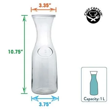 Glass Carafe Pitcher Clear ZERO LEAD For Water, Wine, Milk, Juice, Mimosa Bar With Lids 1 Liter 34 Ounces PACK OF 3