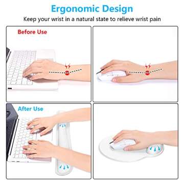Dapesuom Keyboard Wrist Rest and Mouse Pad with Wrist Support, Memory Foam Cushion for Keyboard and Mouse Set, Ergonomic Desktop Pad Rests with Non Slip Base for Easy Typing & Pain Relief, Ivory White