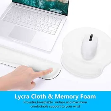 Dapesuom Keyboard Wrist Rest and Mouse Pad with Wrist Support, Memory Foam Cushion for Keyboard and Mouse Set, Ergonomic Desktop Pad Rests with Non Slip Base for Easy Typing & Pain Relief, Ivory White