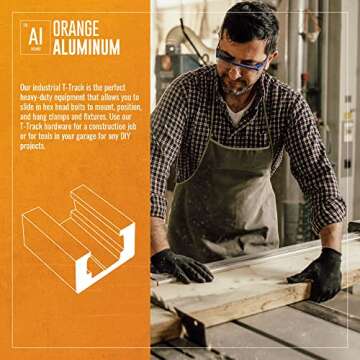 Orange Aluminum Industrial T-Track - Heavy-Duty T-Track - Track Accessories for Woodworking, Clamps & Jigs - 47/64" W x 1/2" H - 48"