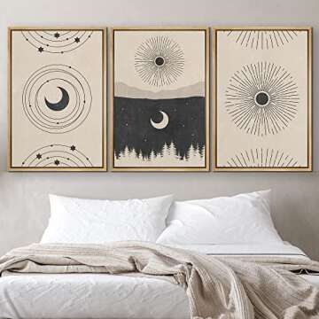 IDEA4WALL Framed Canvas Print Set - Celestial Art for Home & Office