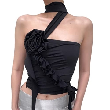 ABYOVRT Women 3D Flower Ruffle Crop Top for Parties