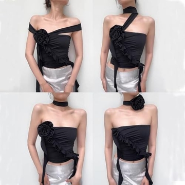 ABYOVRT Women 3D Flower Ruffle Crop Top for Parties