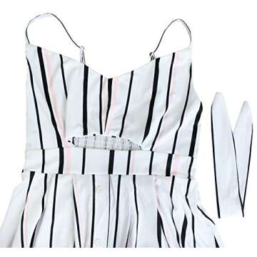 ECOWISH Women 2024 Summer Dresses Tie Front V-Neck Spaghetti Strap Button Down A-Line Backless Swing Midi Dress 809 Black Stripe L