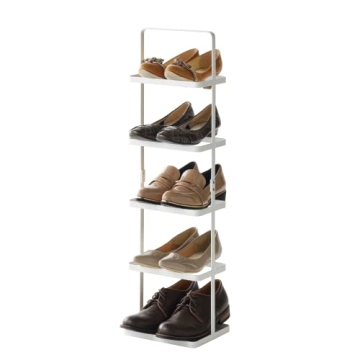 Yamazaki Home Compact Modern Metal Shoe Rack Steel Tall White