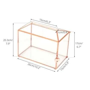 NCYP Small 10.2" x 5.9" x 7.9" Glass Card Box with Slot and Lock for Wedding Reception - Home Party Tabletop Centerpiece, Geometric Copper Decorative Terrarium, Rose Gold (Glass Box Only)