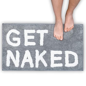LABEND HOME Get Naked Bath Mat Rug - Shower Curtain Set - Funny Peach Bathroom Decor Signs Rugs - Cu...