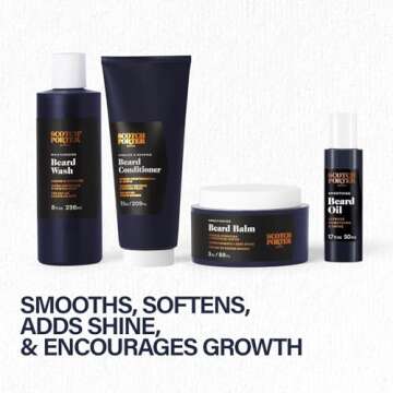 Scotch Porter Beard Collection – Cleanse, Moisturize, Soothe & Style Coarse, Dry Hair while Encouraging Growth for a Fuller/Healthier-Looking Beard – Includes Full-Size Wash, Conditioner, Oil & Balm