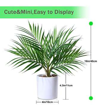 Kazeila Small Artificial Paradise Palm Tree 16 Inch Fake Areca Palm Plant,Faux Desk Plant in Pot for Indoor Outdoor Home Office Any Room Decor,Perfect Housewarming Gift