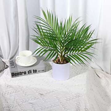 Kazeila Small Artificial Paradise Palm Tree 16 Inch Fake Areca Palm Plant,Faux Desk Plant in Pot for Indoor Outdoor Home Office Any Room Decor,Perfect Housewarming Gift