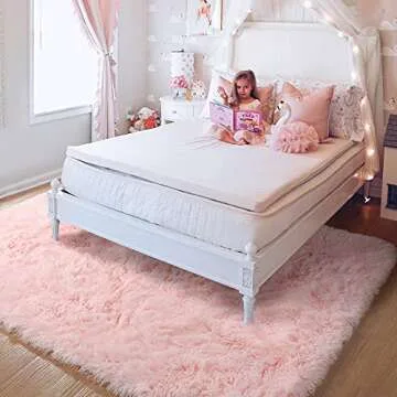 PAGISOFE Pink Rugs for Girls Bedroom 4x6 Ft Fluffy Cute Girls Room Decor Aesthetic Thick Fur Dorm Rug Living Room Carpet Area Rug Kawaii Baby Nursery Rug Plush Playroom Rug Shag Teen Girls Rug