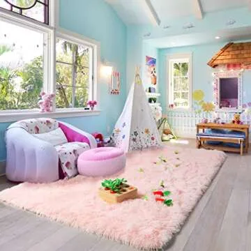 PAGISOFE Pink Rugs for Girls Bedroom 4x6 Ft Fluffy Cute Girls Room Decor Aesthetic Thick Fur Dorm Rug Living Room Carpet Area Rug Kawaii Baby Nursery Rug Plush Playroom Rug Shag Teen Girls Rug