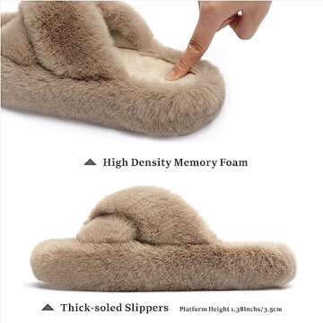 Chantomoo Women's Cross Slippers Memory Foam House Bedroom Slippers for Women Fuzzy Plush Comfy Faux...