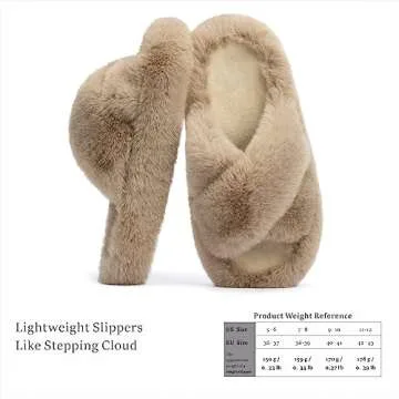 Chantomoo Women's Cross Slippers Memory Foam House Bedroom Slippers for Women Fuzzy Plush Comfy Faux Fur Lined Slide Shoes Anti-Skid Sole Trendy Gift Slippers Light BrownSize7 8 6.5