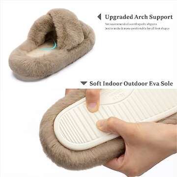 Chantomoo Women's Cross Slippers Memory Foam House Bedroom Slippers for Women Fuzzy Plush Comfy Faux Fur Lined Slide Shoes Anti-Skid Sole Trendy Gift Slippers Light BrownSize7 8 6.5
