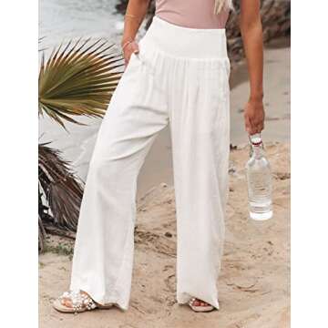 UANEO Women's White Linen Wide Leg Summer Pants