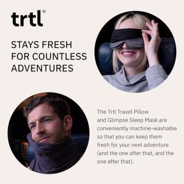 trtl Travel Pillow and Glimpse Sleep Mask Bundle - Comfortable Neck Pillow for Traveling - Breathable, Cooling Eye Mask for Sleeping - Grey