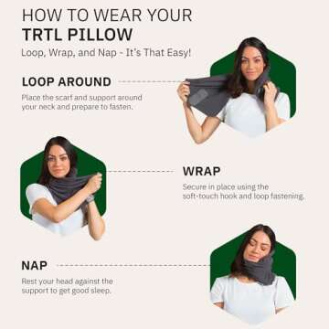 trtl Travel Pillow and Glimpse Sleep Mask Bundle - Comfortable Neck Pillow for Traveling - Breathable, Cooling Eye Mask for Sleeping - Grey