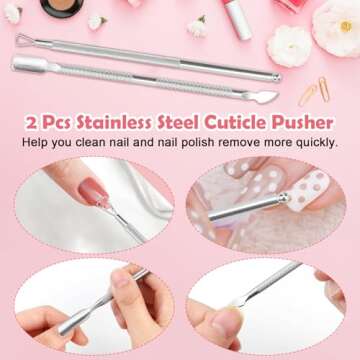 1080 + 3 Pcs Lint Free Nail Wipes Kit, Disposable Nail Polish Remover Pads Non-Woven Nails Eyelash Extensions Wipes, Nail Polish Remover Wipes with 200 ML Bottle, 2 Pcs Cuticle Pusher (Pink)