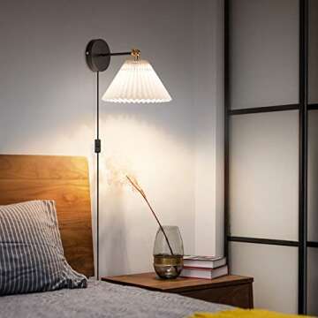 Wall Sconce Plug in, white Plug in Wall Light Set of 2 Fixtures,Wall Lamp with Plug in Cord and On/O...